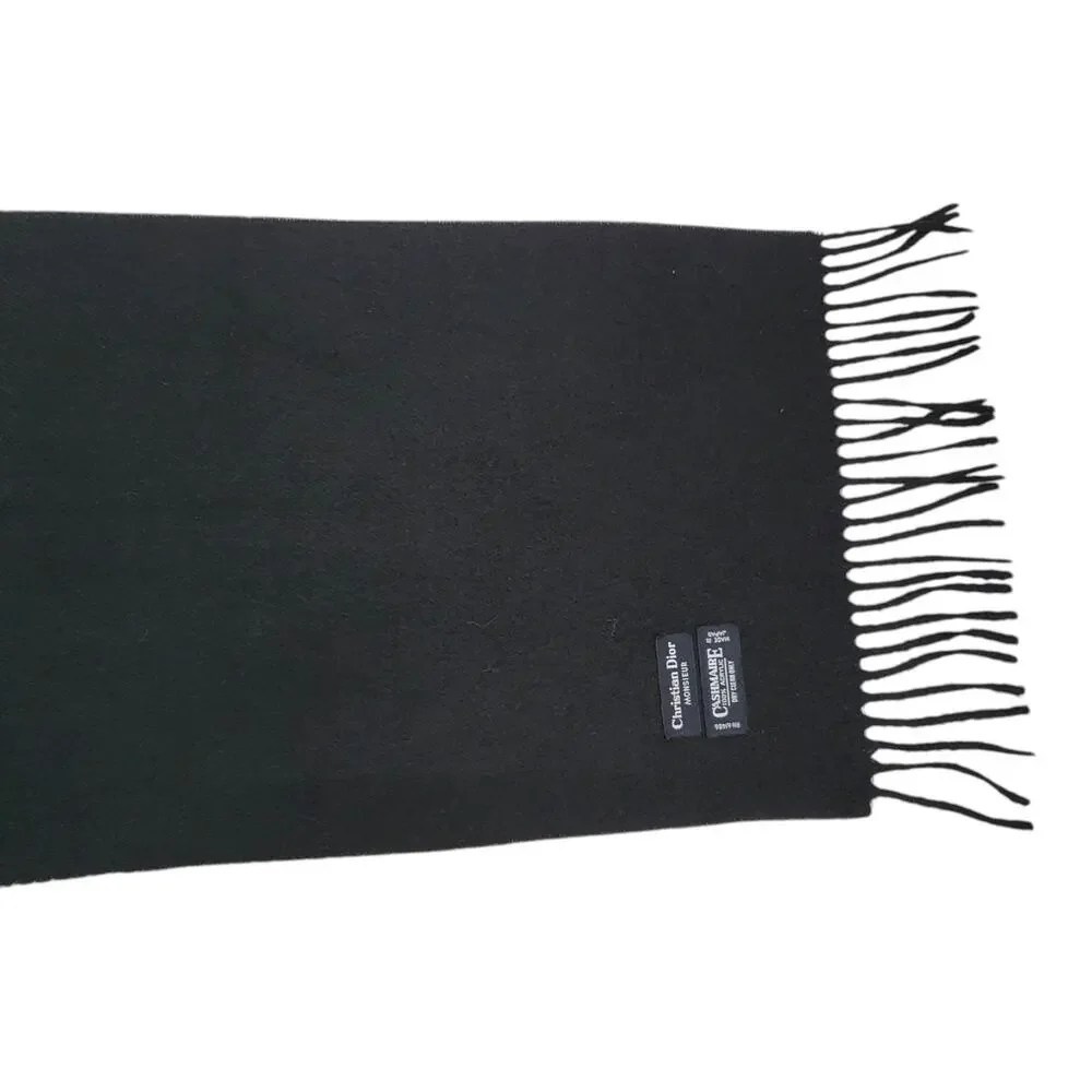 Vintage Christian Dior Monsieur Black Scarf Cashmaire Fringed Winter Japan